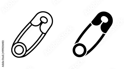 Safety Pin Outline and Solid Black Vector Icon Set