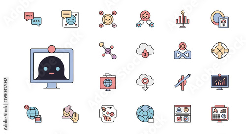 A playful illustration depicting worldwide connection and conversation, perfect for marketing materials or blog posts about global collaboration and i