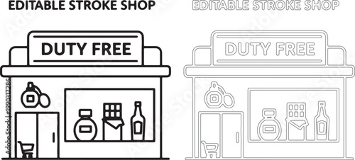 Line duty free shop with perfume chocolate and bottle