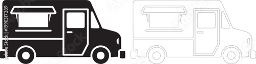Black and white food truck silhouettes vehicle transport