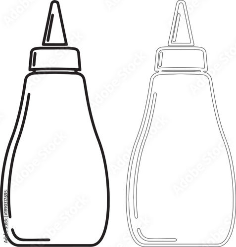 Two black and white outline squeeze bottles container