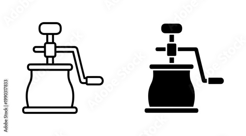 Manual Coffee Grinder Outline and Silhouette Icon Set