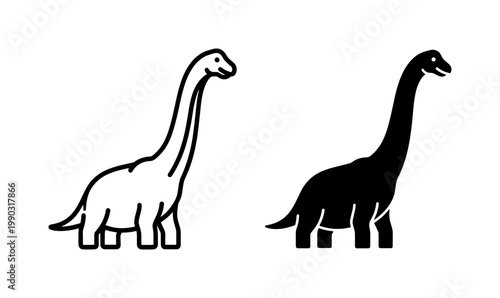 Brachiosaurus Dinosaur Icon Set in Outline and Silhouette Style