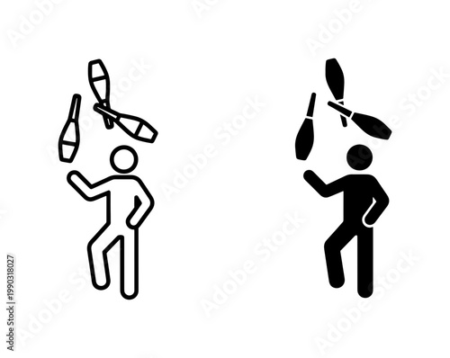 Juggler Icon Set Tossing Clubs Silhouette