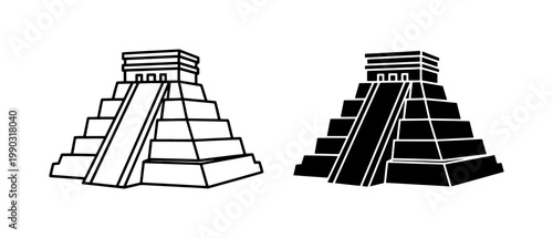 Chichen Itza Mayan Pyramid Icon Set