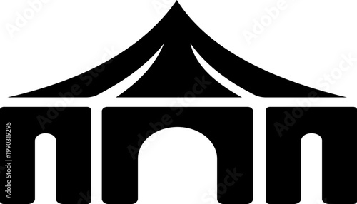 Event tent canopy pavilion icon in black red flat and line style vector illustration, camping shelter marquee gazebo awning symbol pack minimal outline design