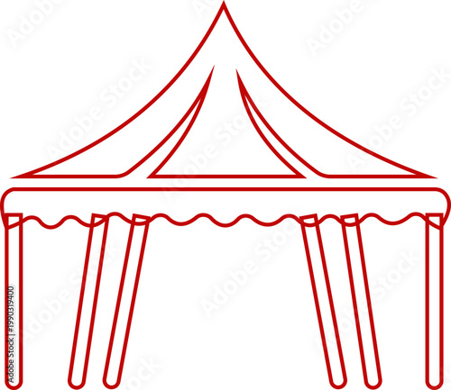 Event tent canopy pavilion icon in black red flat and line style vector illustration, camping shelter marquee gazebo awning symbol pack minimal outline design