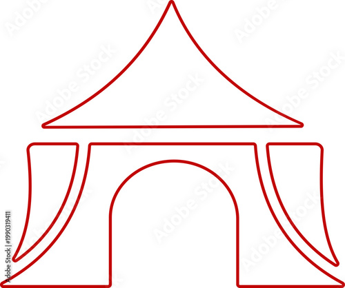 Event tent canopy pavilion icon in black red flat and line style vector illustration, camping shelter marquee gazebo awning symbol pack minimal outline design