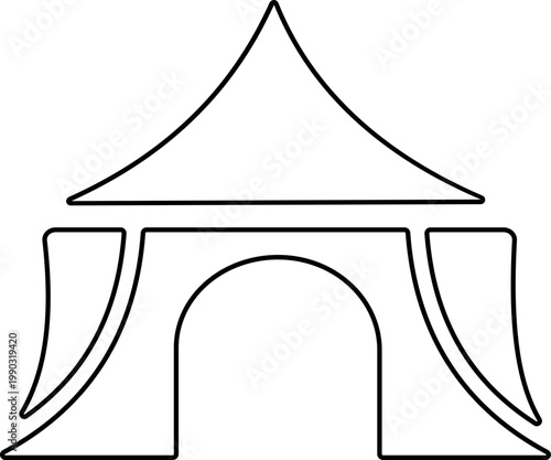 Event tent canopy pavilion icon in black red flat and line style vector illustration, camping shelter marquee gazebo awning symbol pack minimal outline design