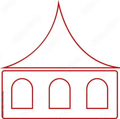 Event tent canopy pavilion icon in black red flat and line style vector illustration, camping shelter marquee gazebo awning symbol pack minimal outline design