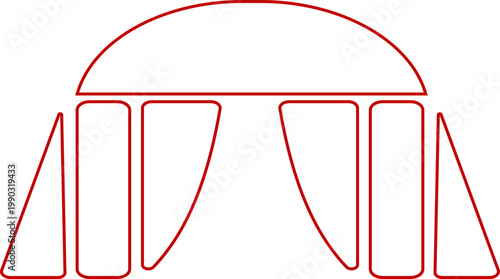 Event tent canopy pavilion icon in black red flat and line style vector illustration, camping shelter marquee gazebo awning symbol pack minimal outline design