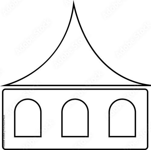 Event tent canopy pavilion icon in black red flat and line style vector illustration, camping shelter marquee gazebo awning symbol pack minimal outline design
