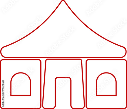 Event tent canopy pavilion icon in black red flat and line style vector illustration, camping shelter marquee gazebo awning symbol pack minimal outline design