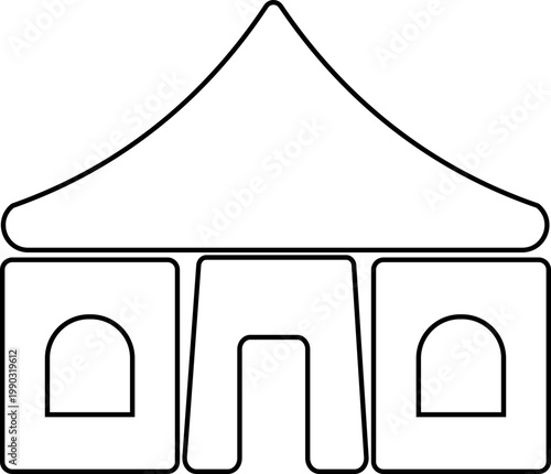 Event tent canopy pavilion icon in black red flat and line style vector illustration, camping shelter marquee gazebo awning symbol pack minimal outline design