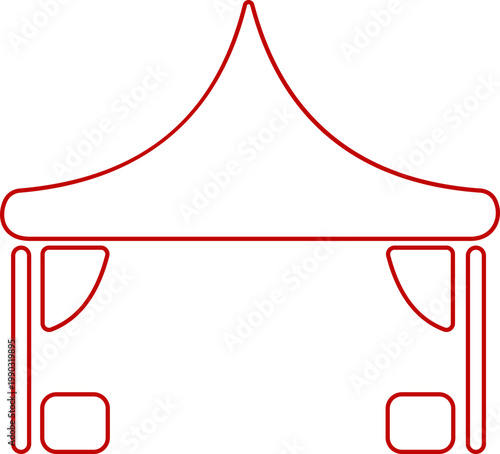 Event tent canopy pavilion icon in black red flat and line style vector illustration, camping shelter marquee gazebo awning symbol pack minimal outline design
