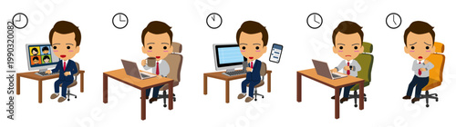 Work from home routine man illustration set