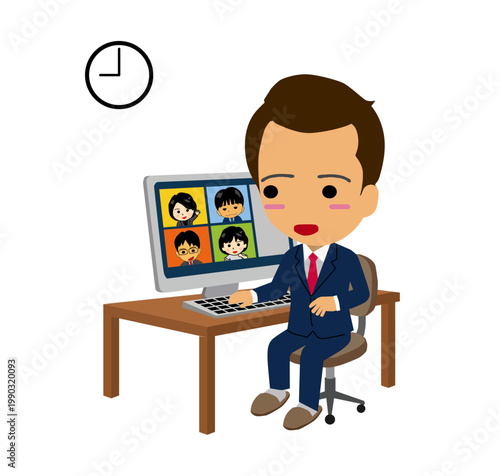 Man in online meeting work from home illustration