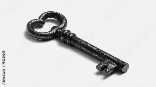 Vintage iron key on white background