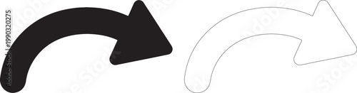 Black curved arrow symbol and outline white