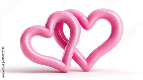 Pink heart pair, love symbol, romantic art, isolated on white, abstract ribbon