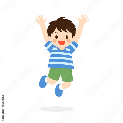 元気にジャンプする笑顔の男の子_1