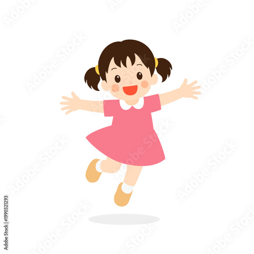 元気にジャンプする笑顔の女の子_1