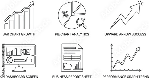 A collection of business analytics icons and graphs for data analysis and performance tracking AI, eps, png, jpg. transparent background.