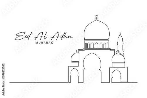 Grand Mosque Illustration Eid Al Adha. Eid Al adha Concept. Single line draw design .Vector Icon graphic illustration
