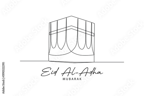 Kaaba Illustration Symbol Of Eid Celebration. Eid Al adha Concept. Single line draw design .Vector Icon graphic illustration