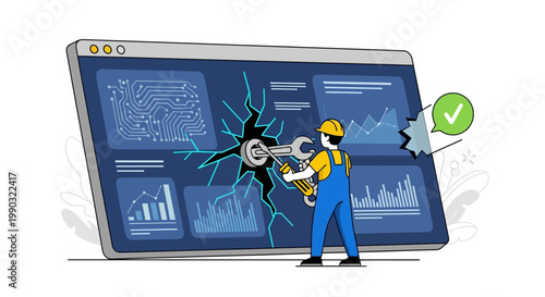 Man fixing broken computer screen.