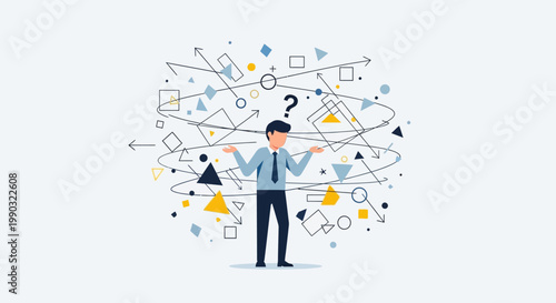 Man Surrounded by Confusion Symbols.