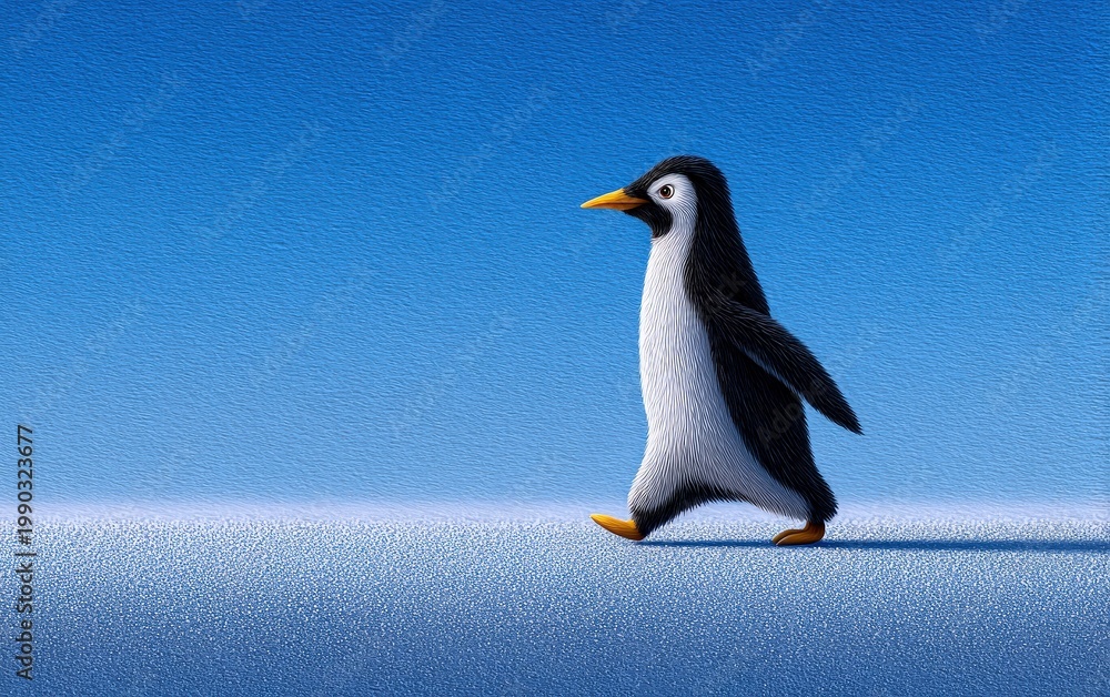 Obraz premium Penguin Walking on Icy Surface