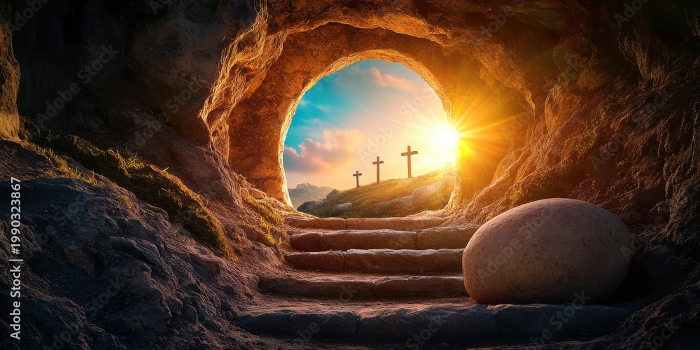 Fototapeta premium Exploring the empty tomb of jesus jerusalem visual representation spiritual environment inside view resurrection concept