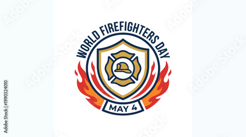 Round firefighter badge emblem for World Firefighters Day isolated vector icon