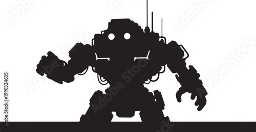 Black robot silhouette, mechanical monster icon, sci-fi vector, futuristic mecha