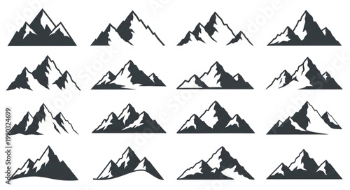 Collection of stylized mountain peaks in silhouette.