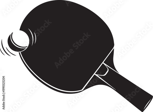 Black ping pong paddle, table tennis racket, sports icon, vector illustration