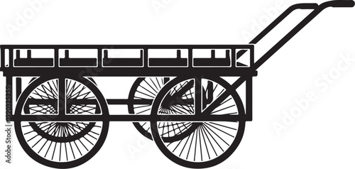 Vintage cart, old wheelbarrow, black silhouette, farm equipment, gardening tool