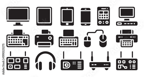 Technology and computer icons for digital media and applications.