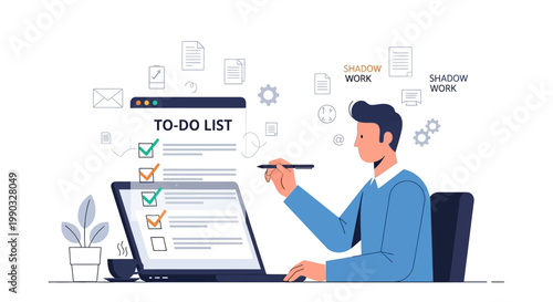 Man working on laptop to do list.