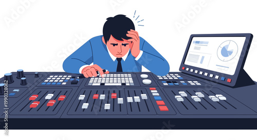 Man working on sound mixing board.