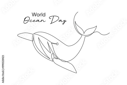 Whale Illustration Celebrating World Ocean Day. World Ocean day Concept. Single line draw design .Vector Icon graphic illustration