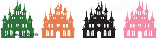 Colorful Castle Silhouette Icons – Handmade Vector Illustration with Transparent Background for Decorative and Commercial Use