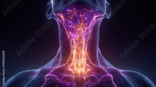 Virus infected thyroid gland. medically illustration of thyroid cancer. Human thyroid anatomy. human neck revealing the thyroid gland and trachea