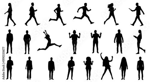 Dynamic sequence of a person performing various athletic jumping actions isolated on transparent background, Vector