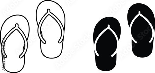 Minimal flip flop sandals icon set, outline and solid beach footwear symbols, summer vacation footwear vector illustration collection