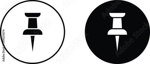 Push pin icon set, outline and solid thumbtack symbol for location marker office note minimal vector design