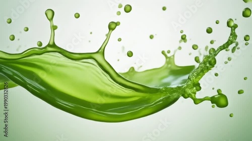 Green liquid splashing dynamically in air.