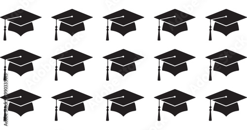 Solid black graduation cap pattern icons repeated for consistent academic design layouts.