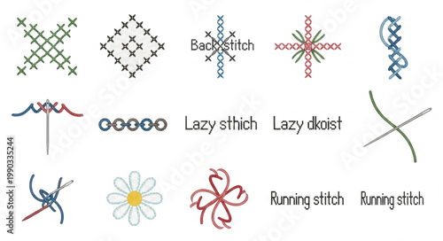Various Embroidery Stitches and Patterns Collection.